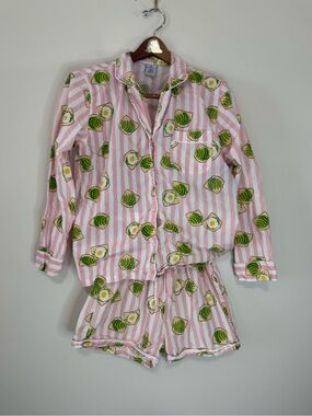 8 Oak Lane Striped womens Pajama Set with Avocado toast & Egg Print size XS/S